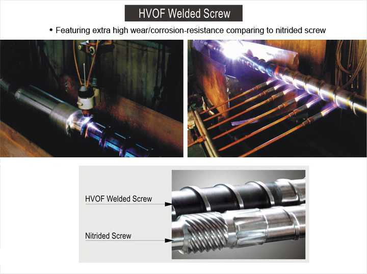 Bimetallic screw features extra high wear and corrosion resistance comparing to nitrided screw